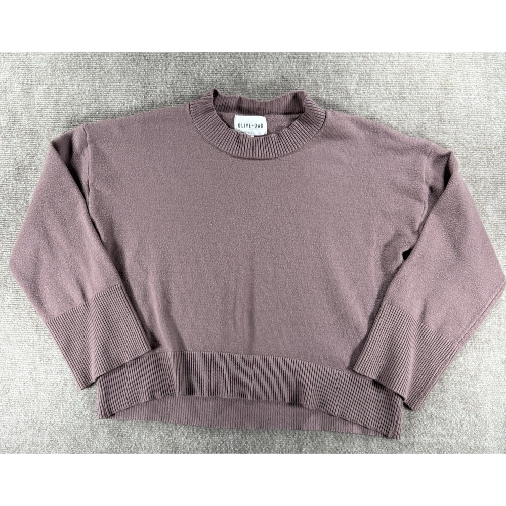 Olive + Oak Mauve Mock Neck Sweater L‎ Women's Drop Shoulder Ribbed Hem Pullover